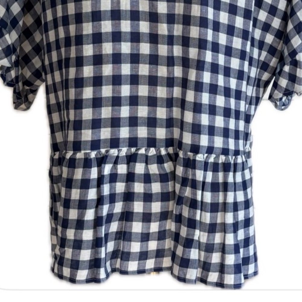 MAEVE by Anthropologie NWOT Blue & White Checkered Peplum Dolman Sleeves Shirt S - Picture 6 of 9